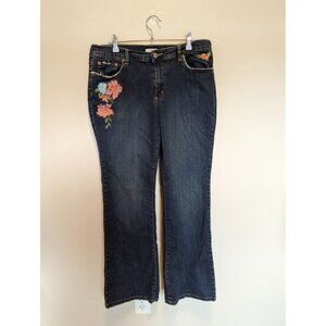 Tint Womens Embroidered Floral Bootcut Denim Jeans Size 12